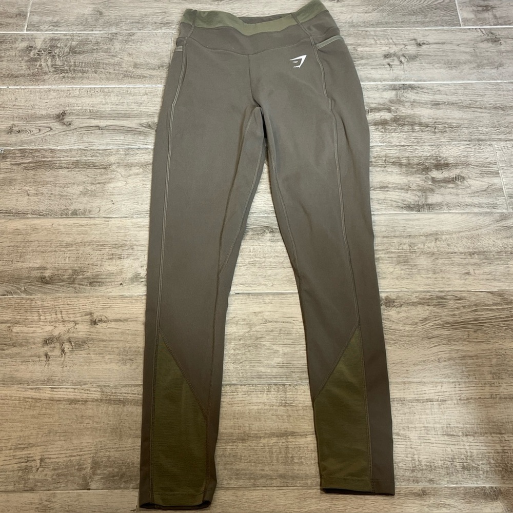 Gymshark Women’s Leggings Size Small Green High Rise Stretch Pockets‎ Logo Mesh